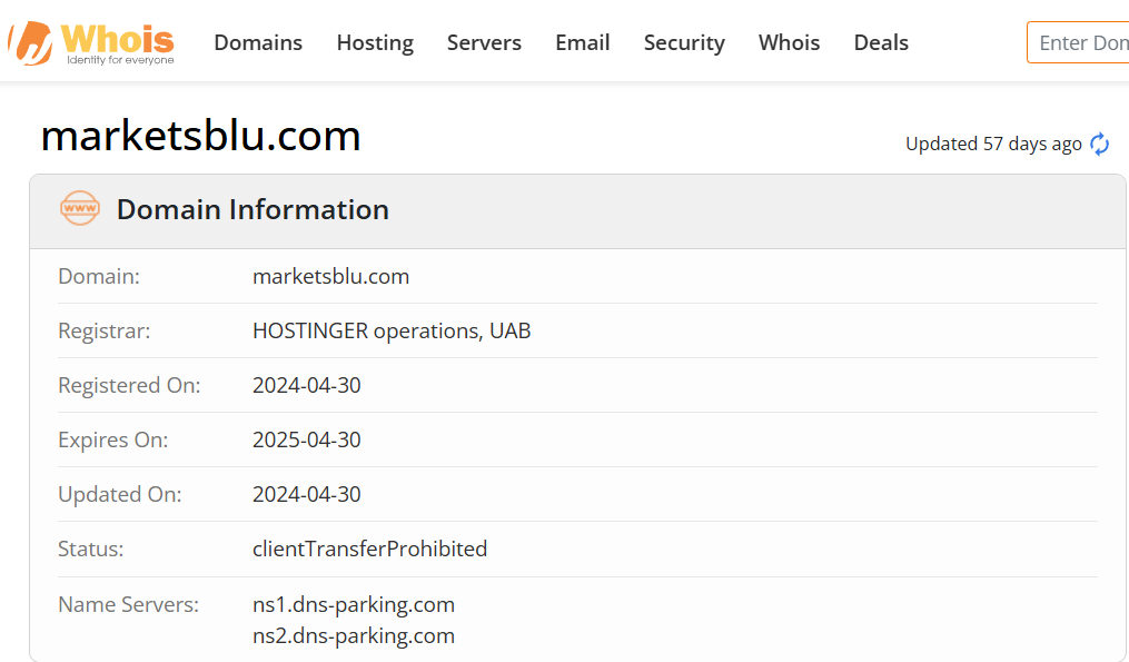 Whois lookup results