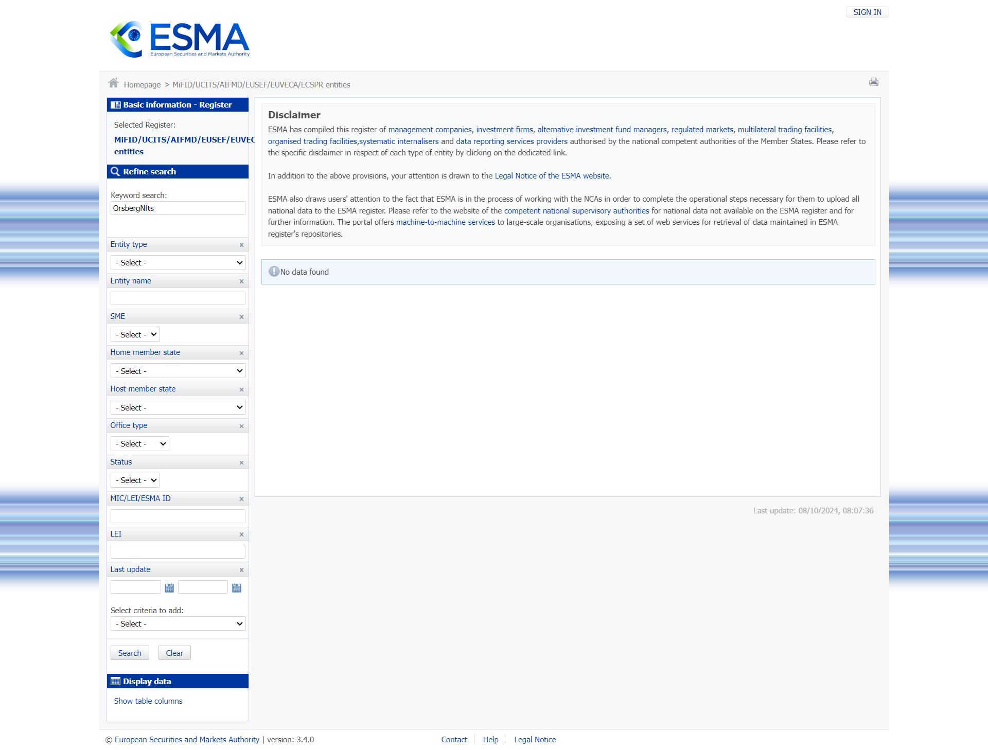 European Securities and Markets Authority（ESMA）