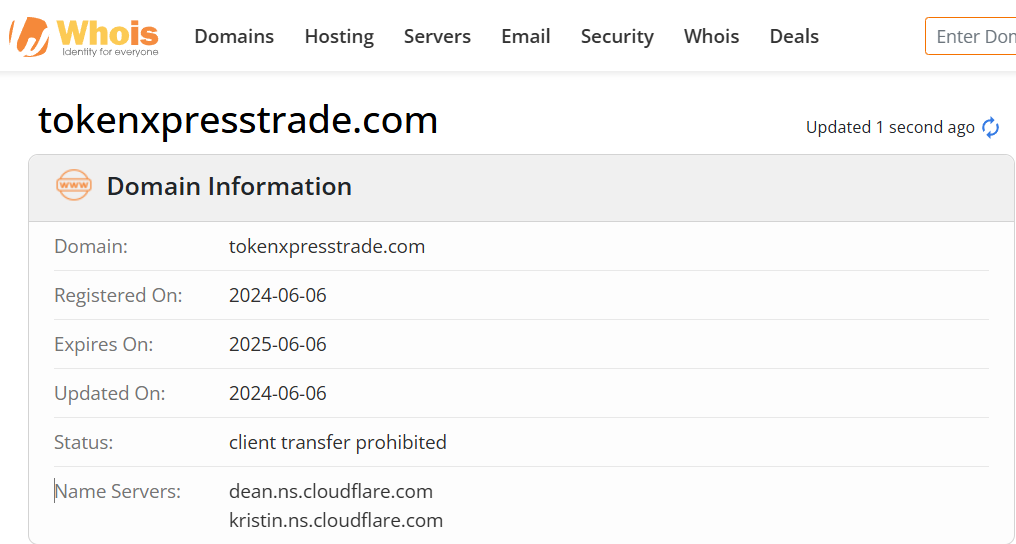 Whois lookup results
