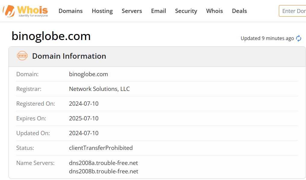 Whois lookup results