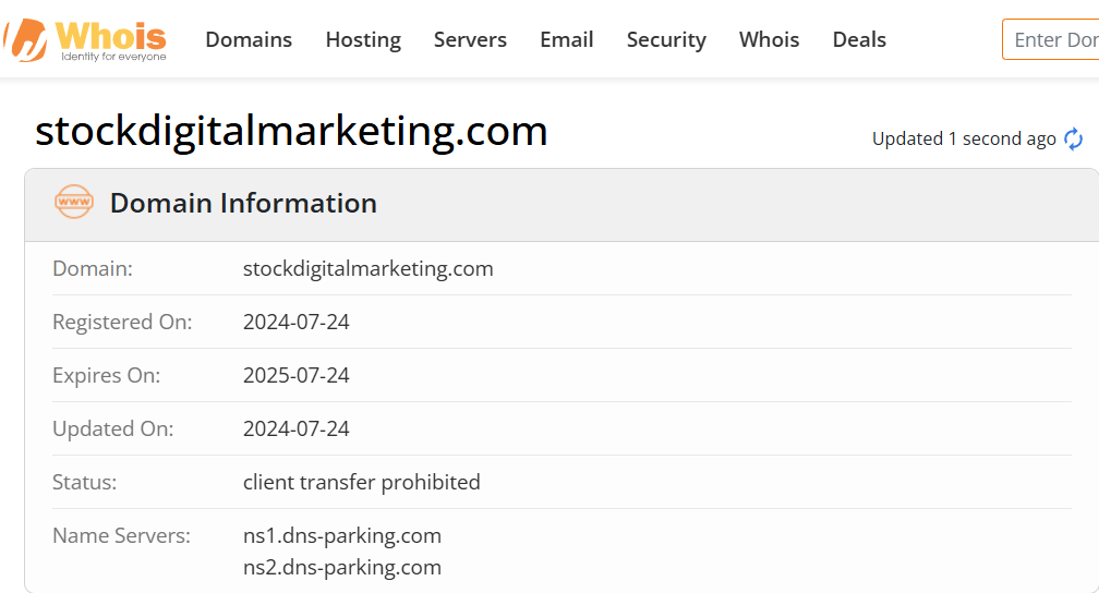 Whois lookup results