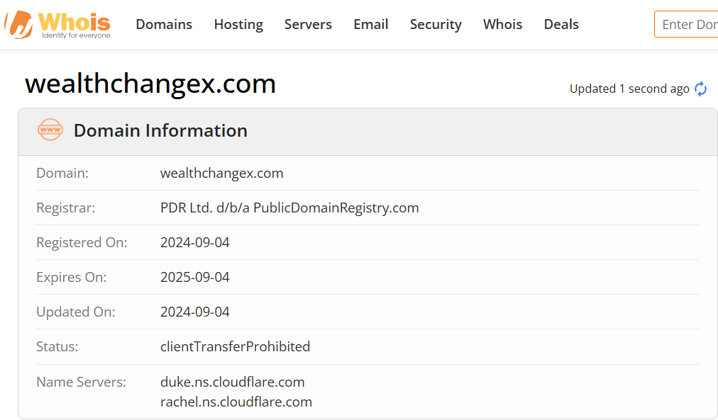 Whois lookup results