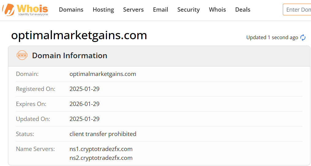 Whois lookup results