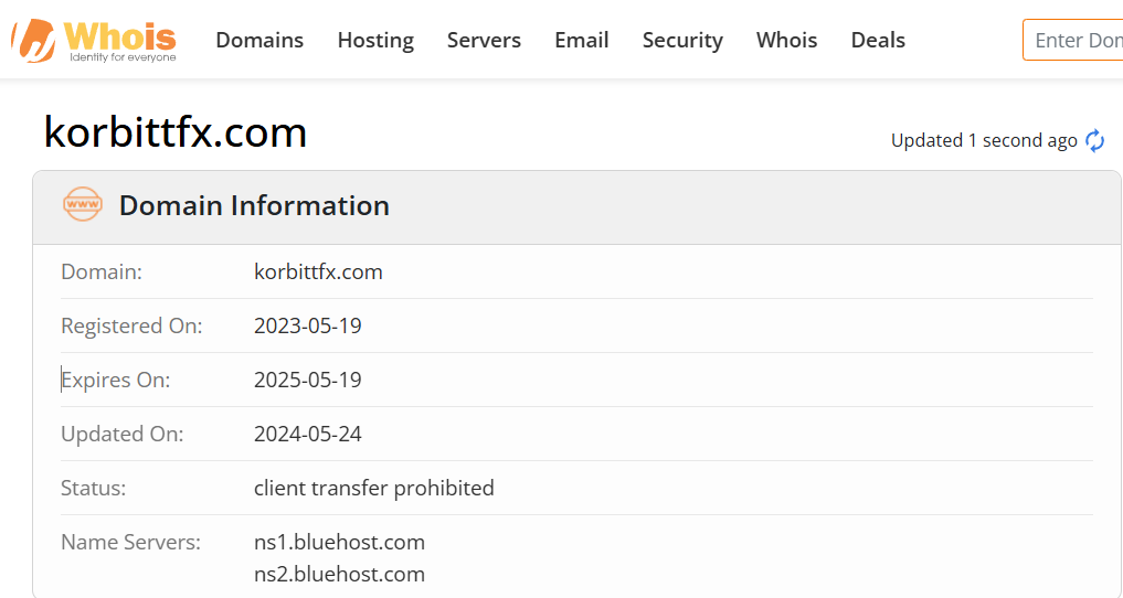 Whois lookup results