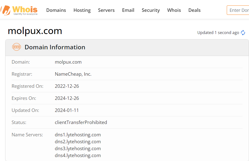 Whois lookup results