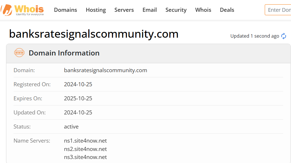 Whois lookup results