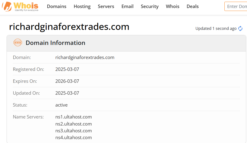 Whois lookup results