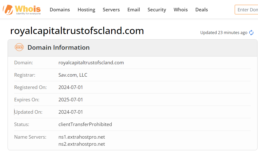 Whois lookup results