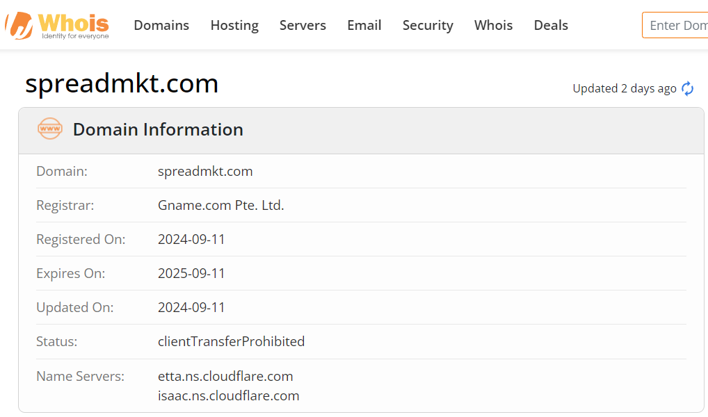Whois lookup results