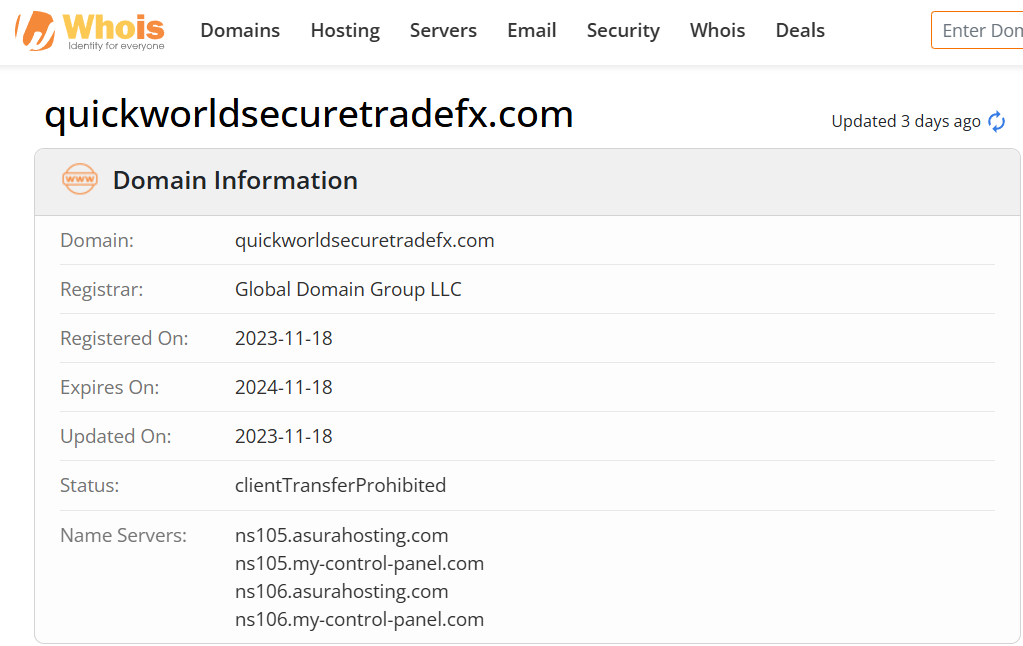 Whois lookup results