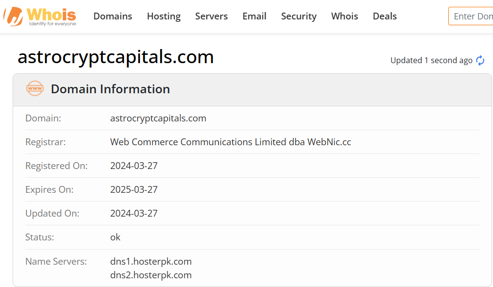 Whois lookup results