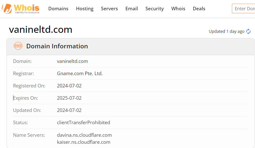 Whois lookup results