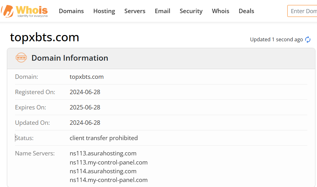 Whois lookup results