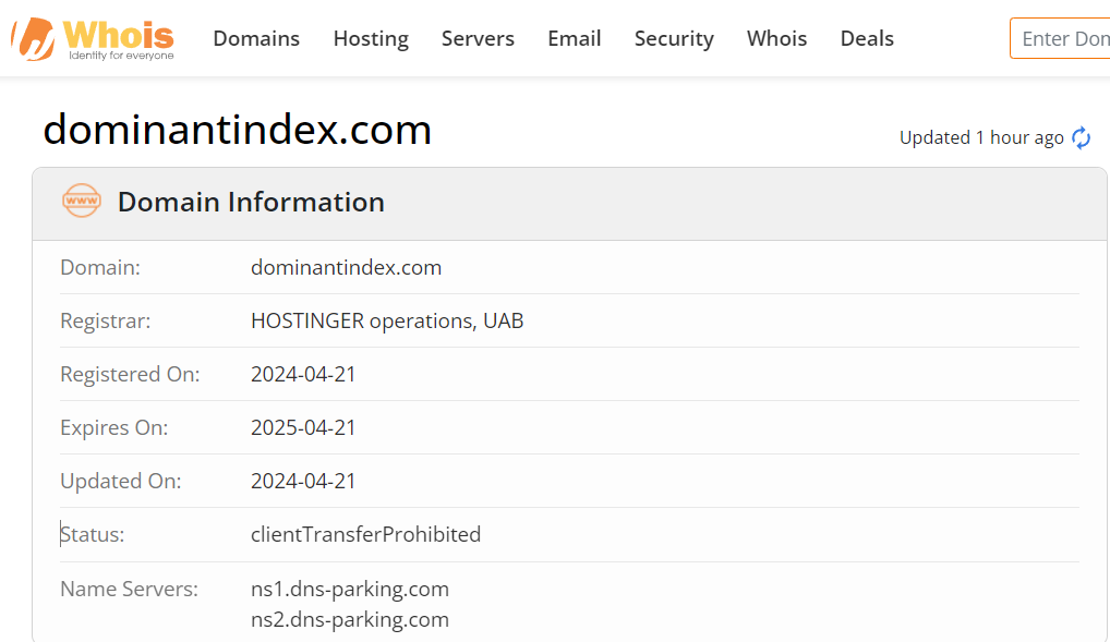 Whois lookup results