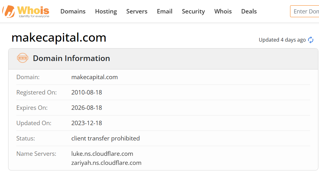 Whois lookup results