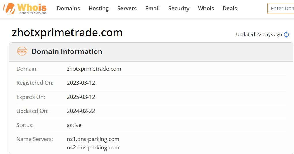 Whois lookup results