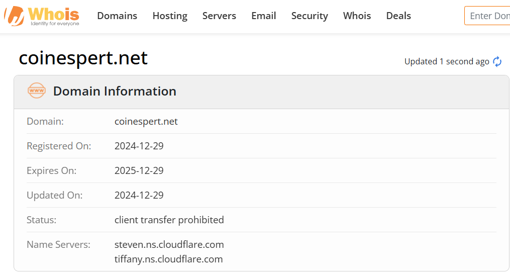 Whois lookup results