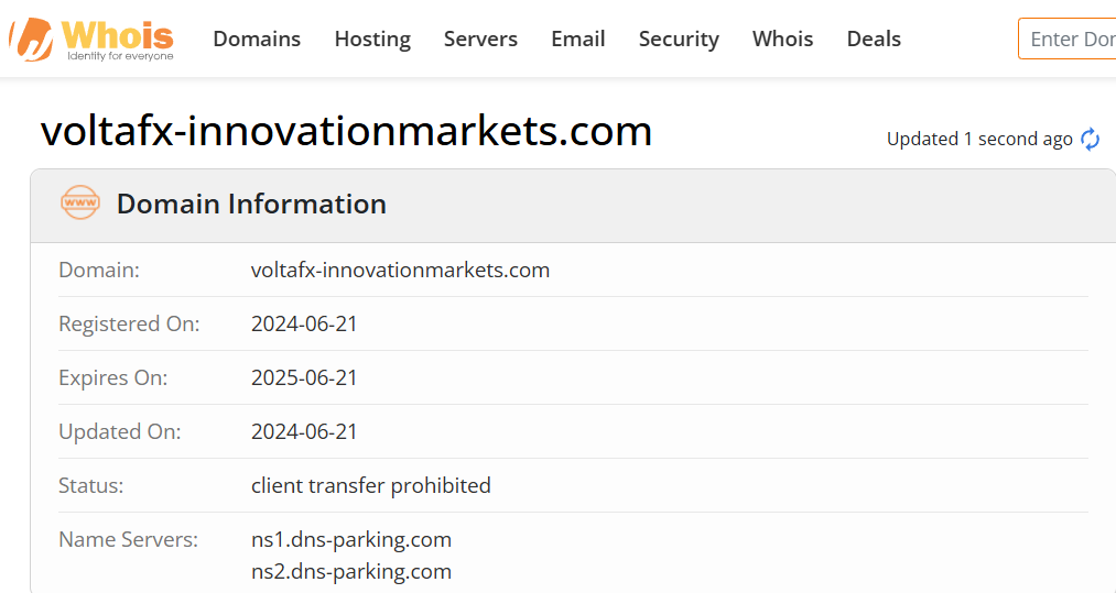 Whois lookup results