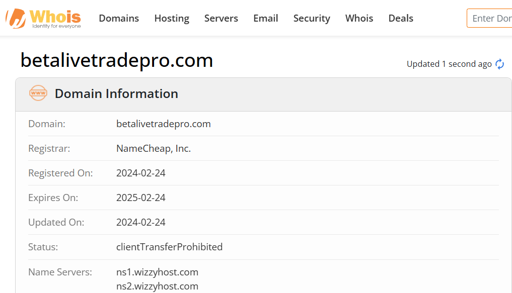 Whois lookup results