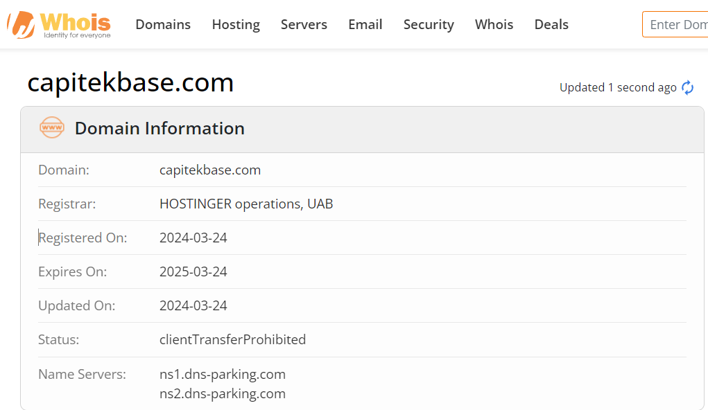Whois lookup results