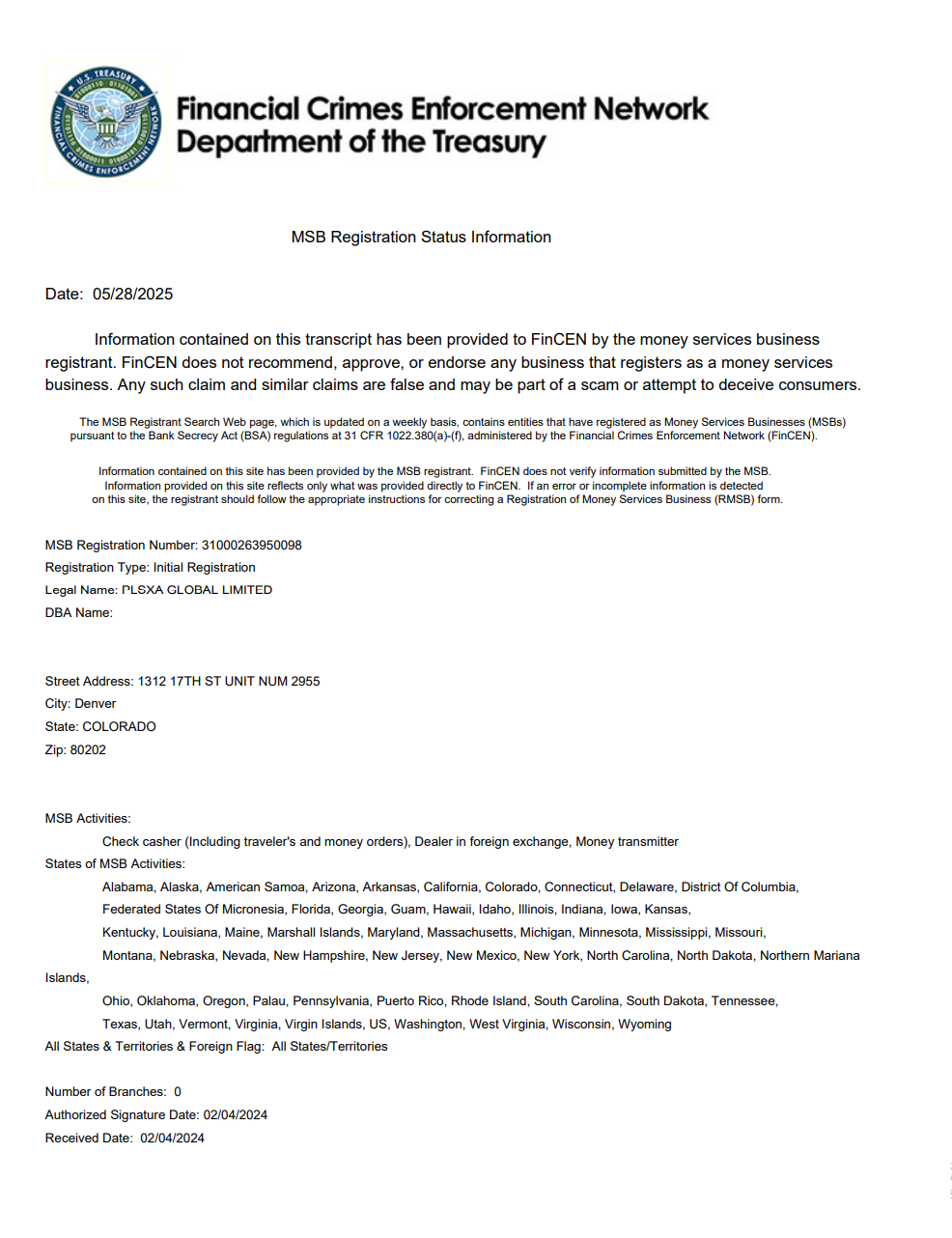 United States Financial Crimes Enforcement Network(FinCEN)