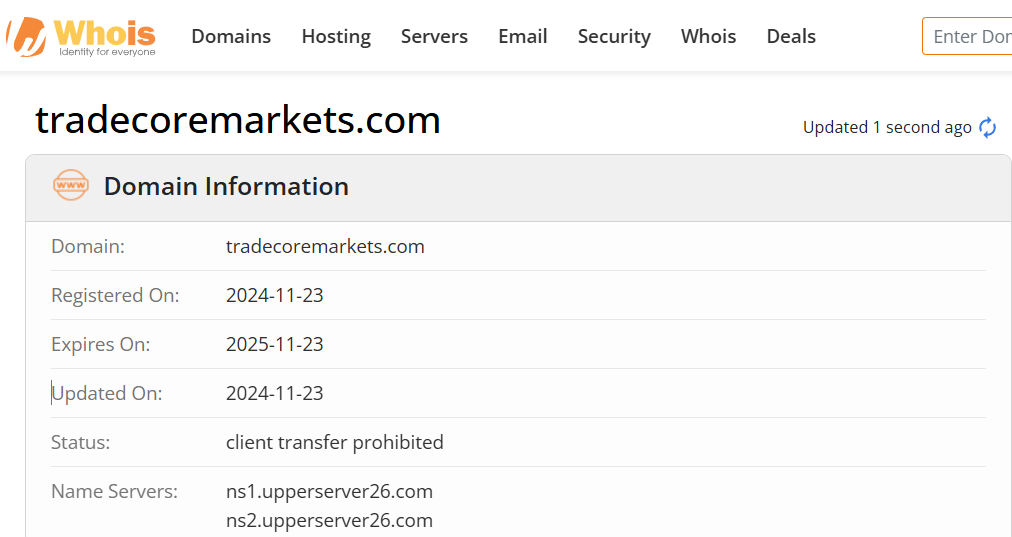 Whois lookup results