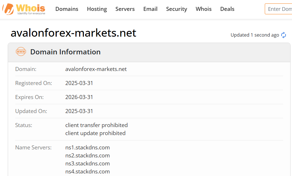 Whois lookup results