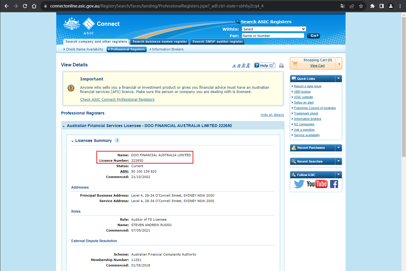 The official website shows the company's regulatory information query