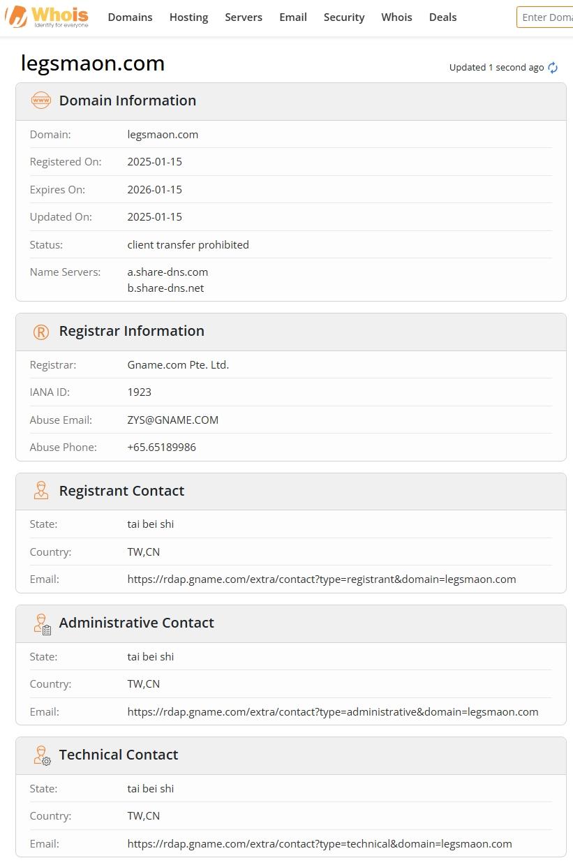 Website domain name registration time