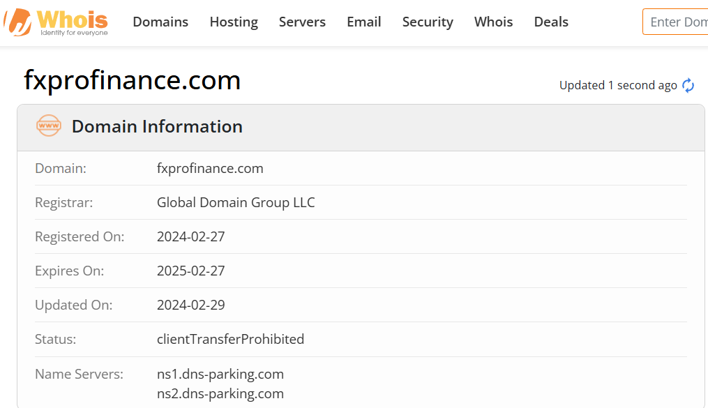 Whois lookup results