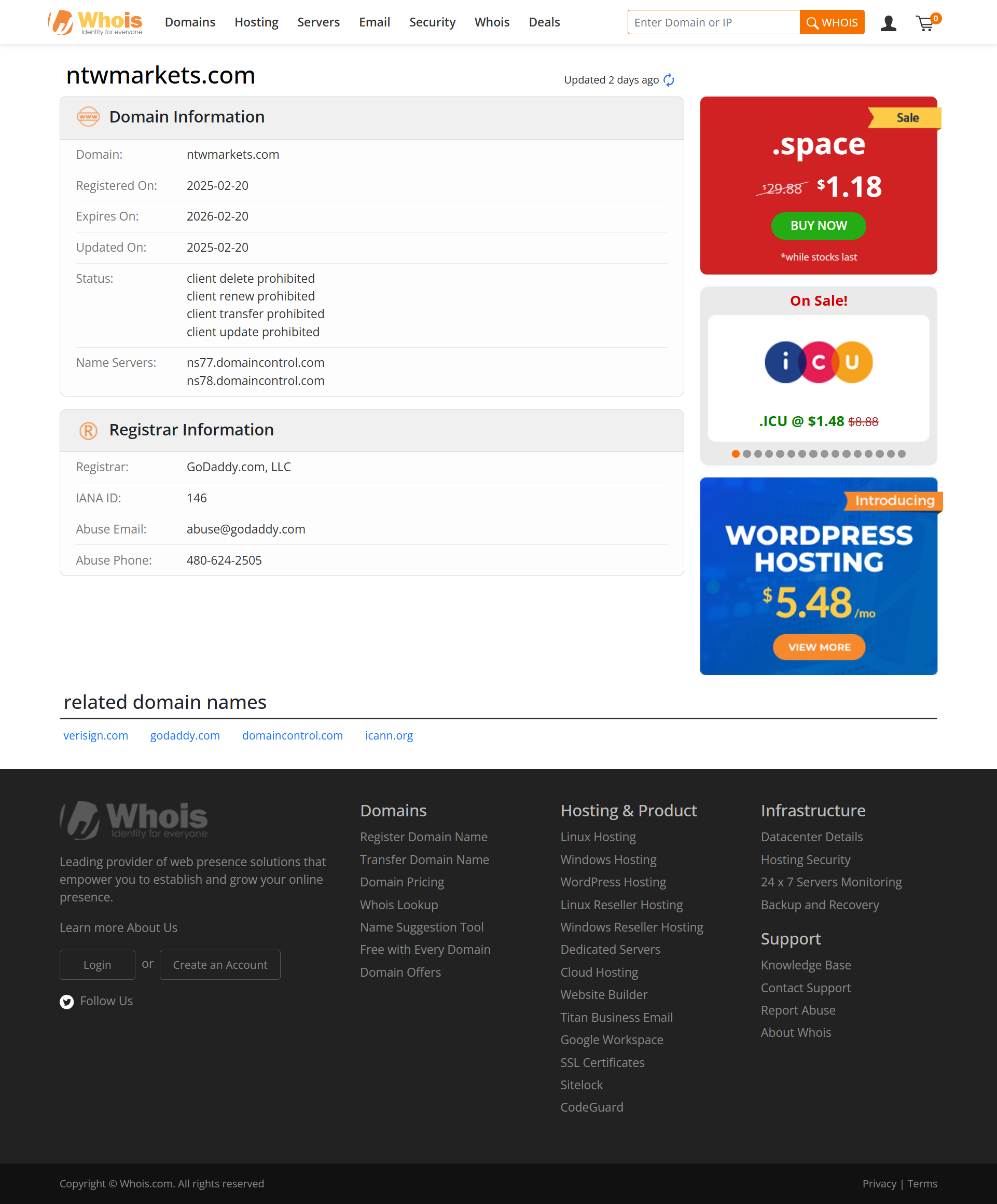 Whois lookup results