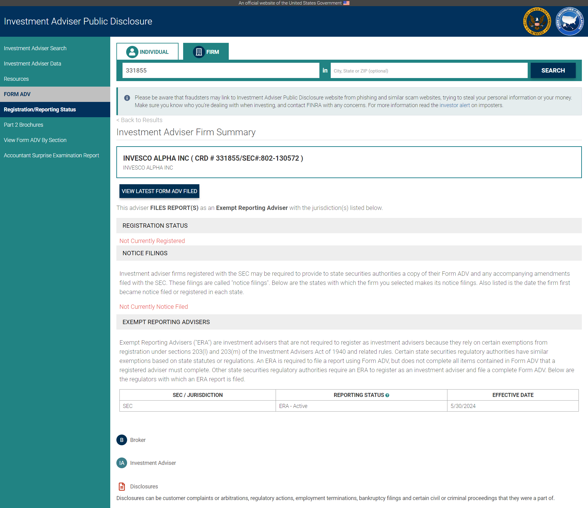 Investment Adviser Public Disclosure website