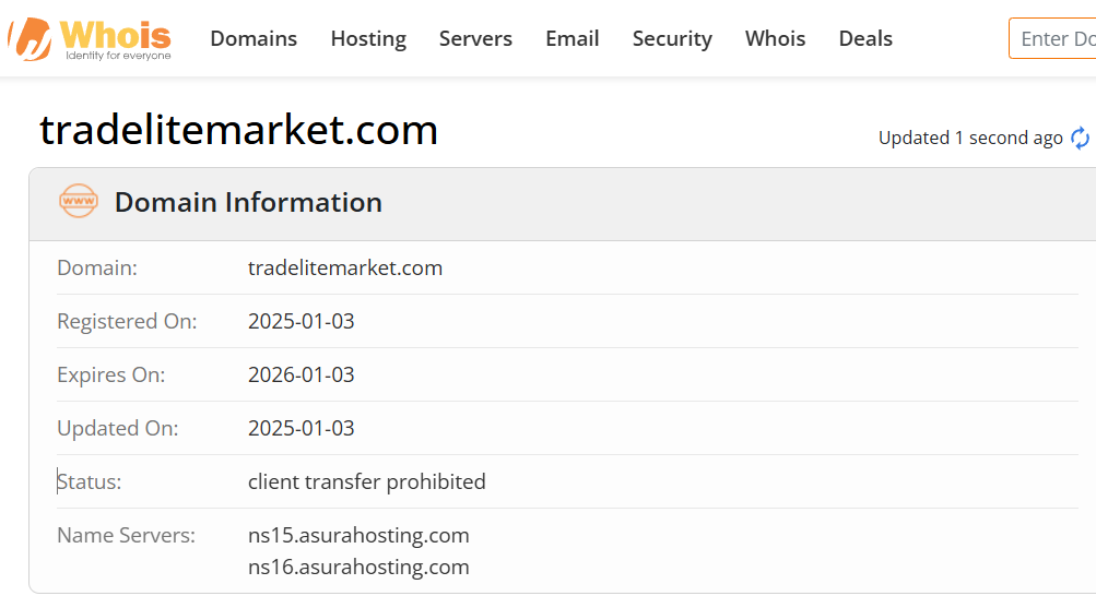 Whois lookup results
