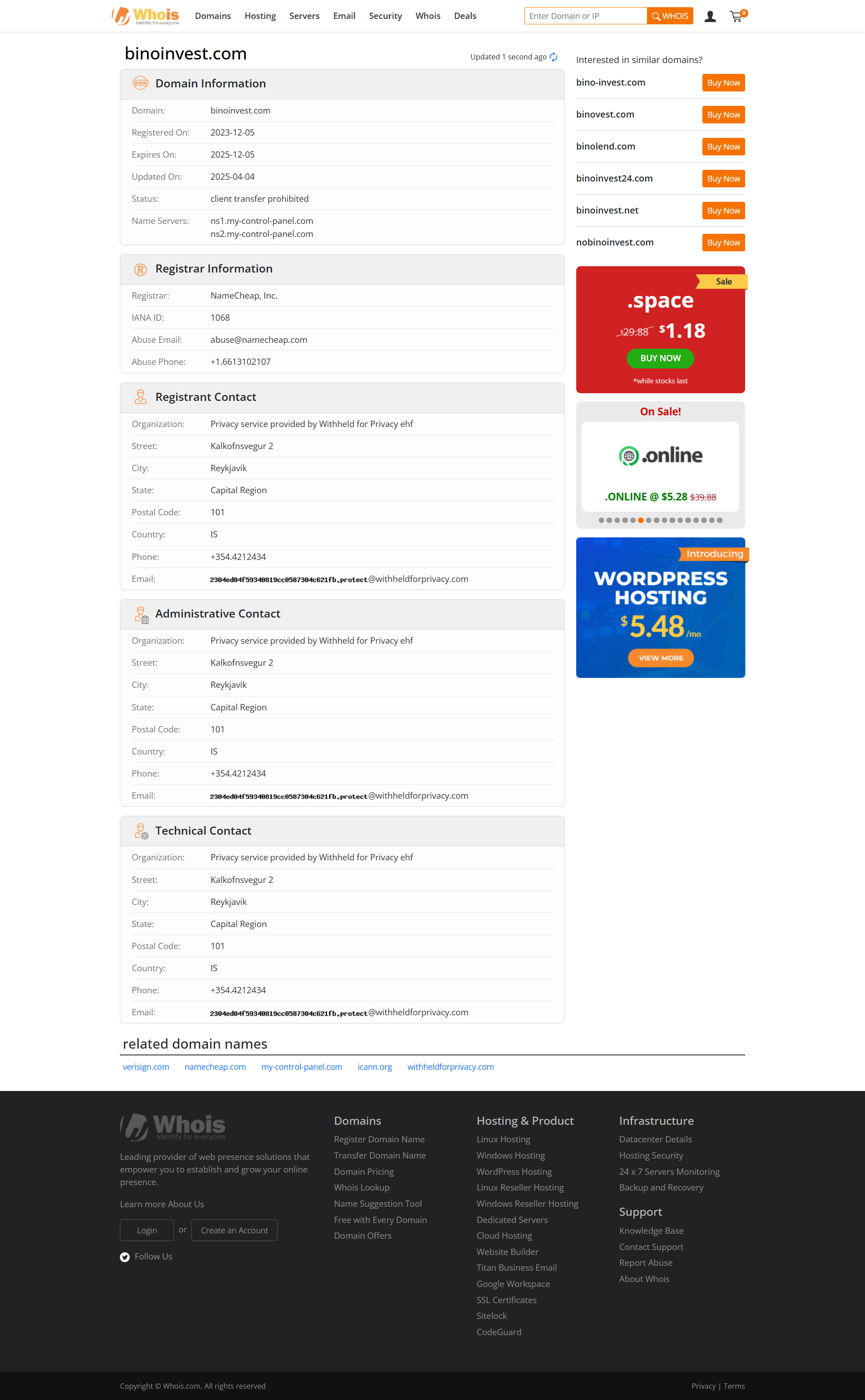 Whois lookup results