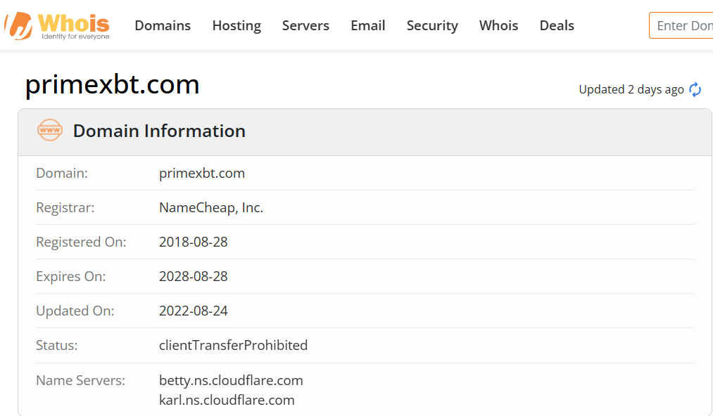 Whois lookup results