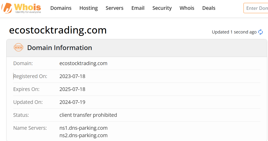 Whois lookup results