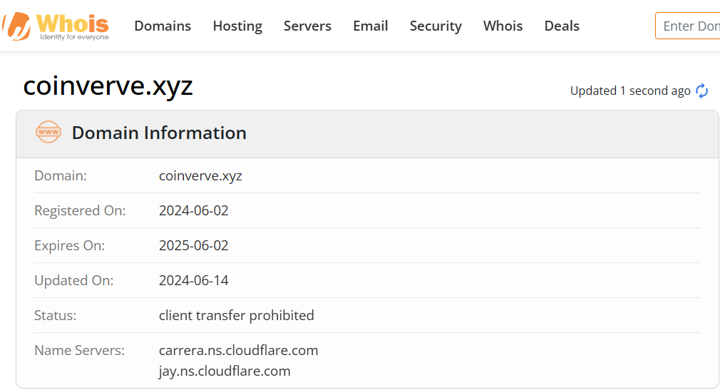 Whois lookup results