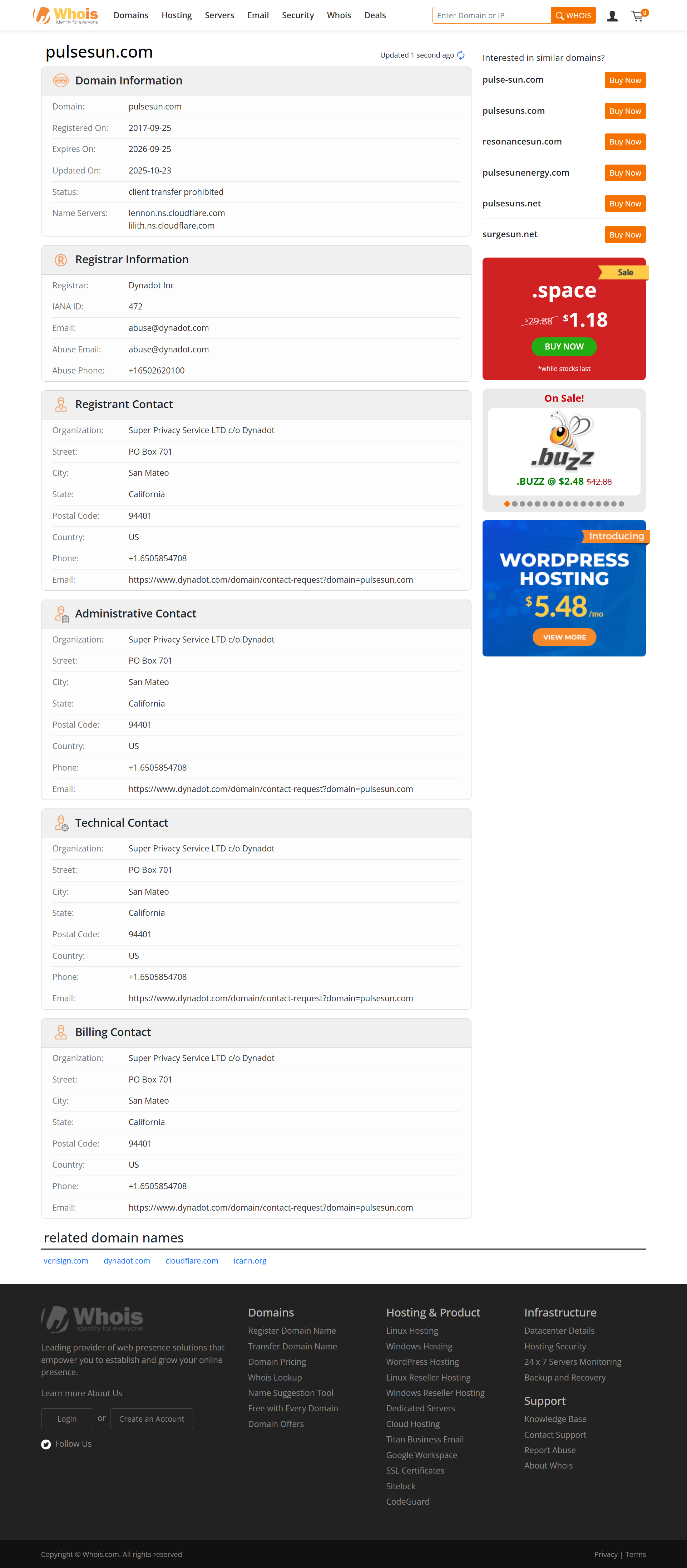 Whois lookup results