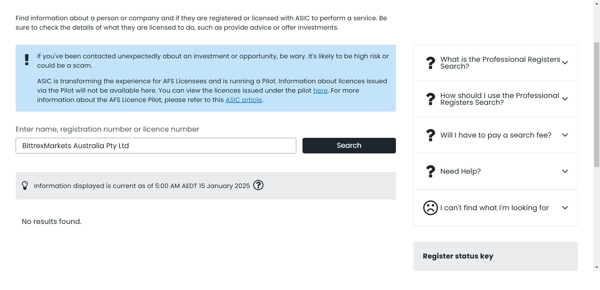Australian Securities and Investments Commission（ASIC）Official Website