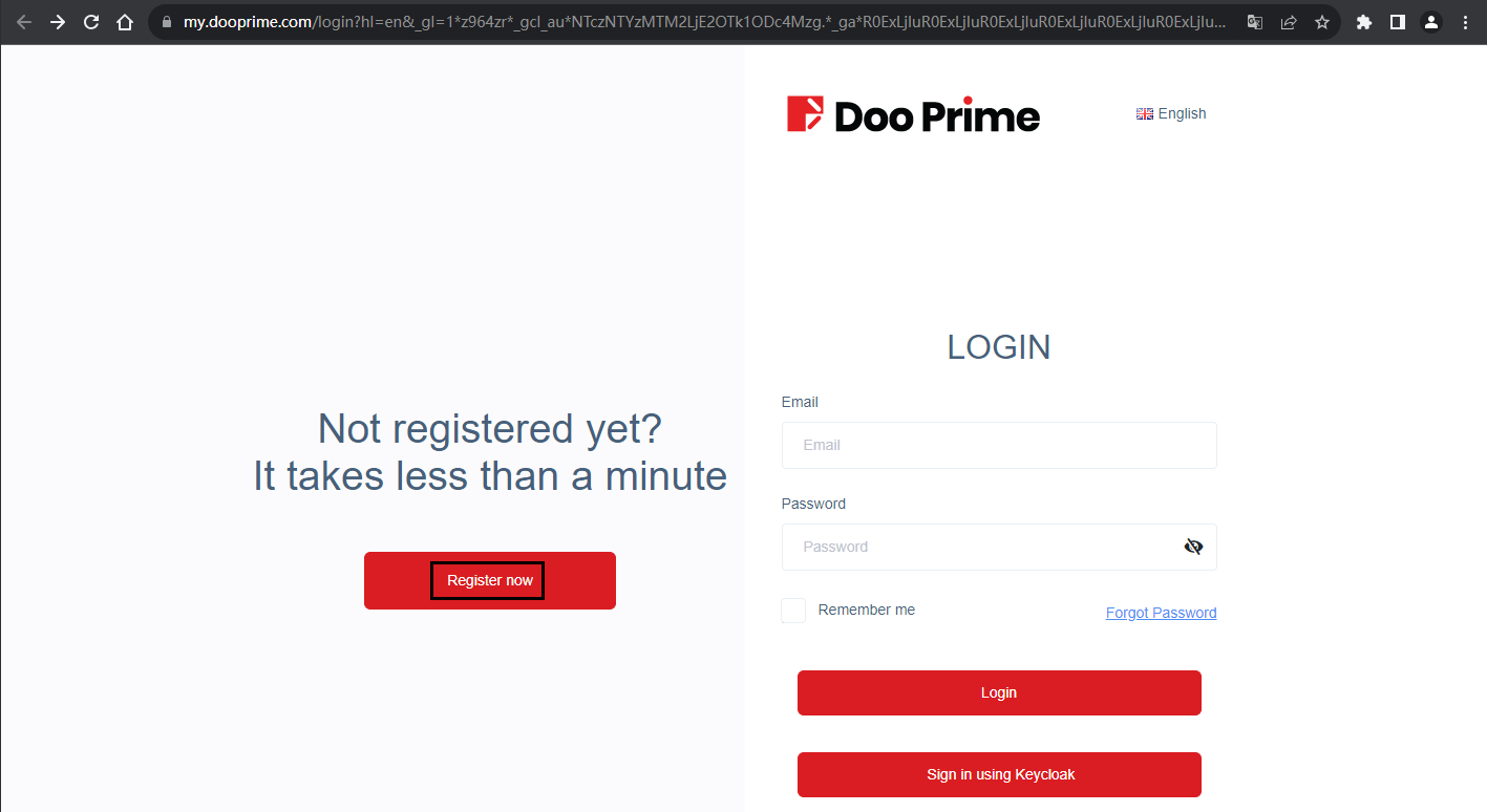 The official website displays account registration information