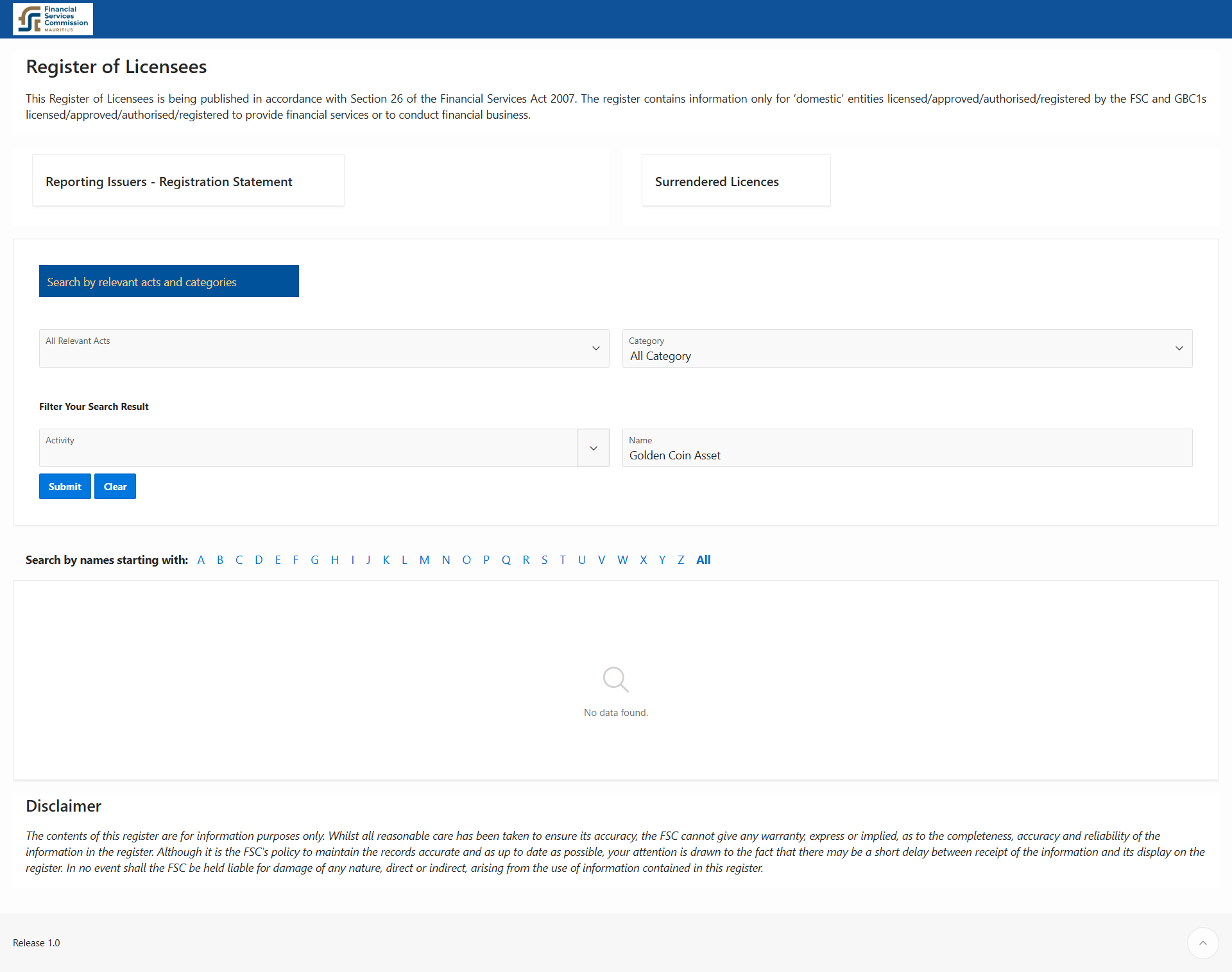Financial Services Commission, Mauritius（FSC）Official Website