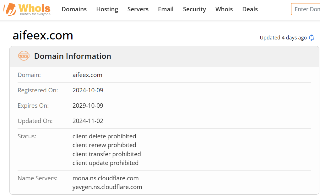 Whois lookup results