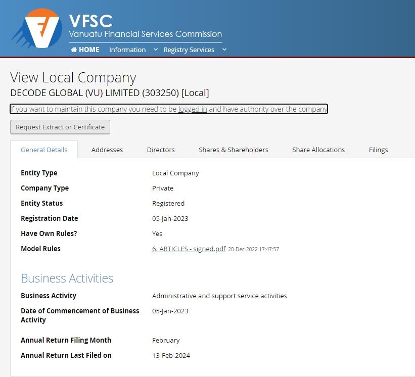 Decode Global VFSC Query
