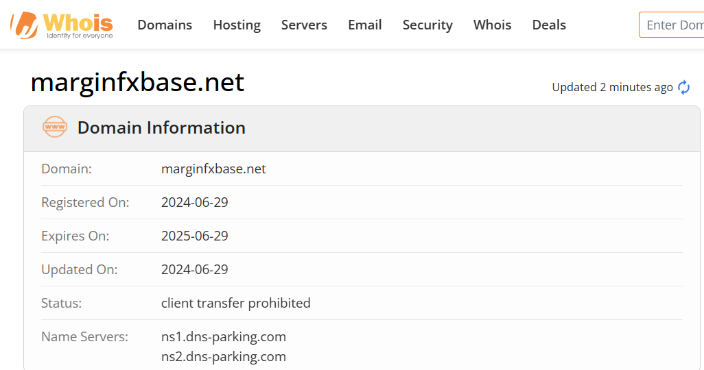 Whois lookup results