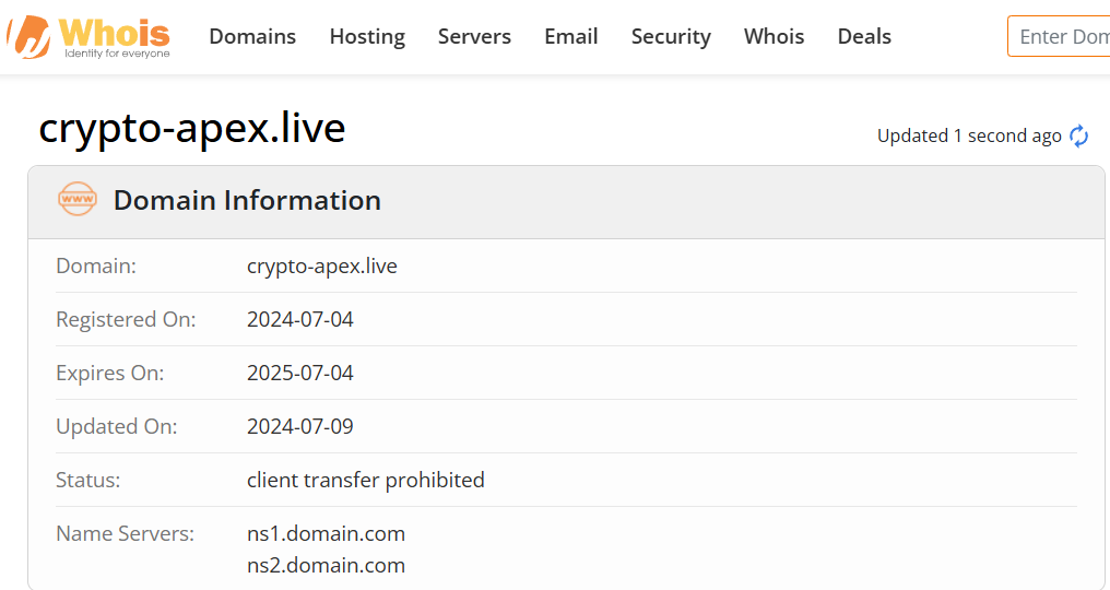 Whois lookup results