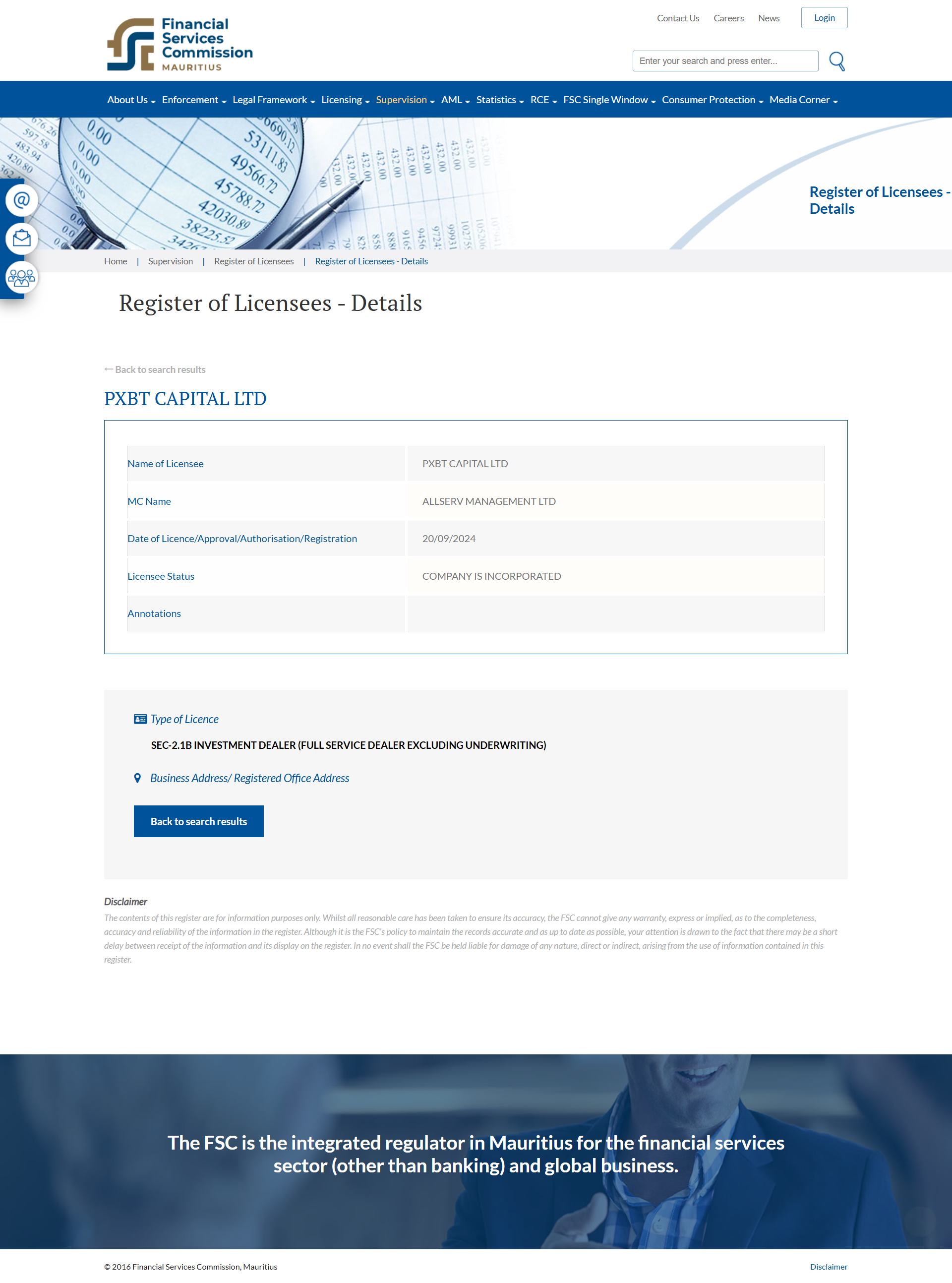 Financial Services Commission, Mauritius（FSC）Official Website