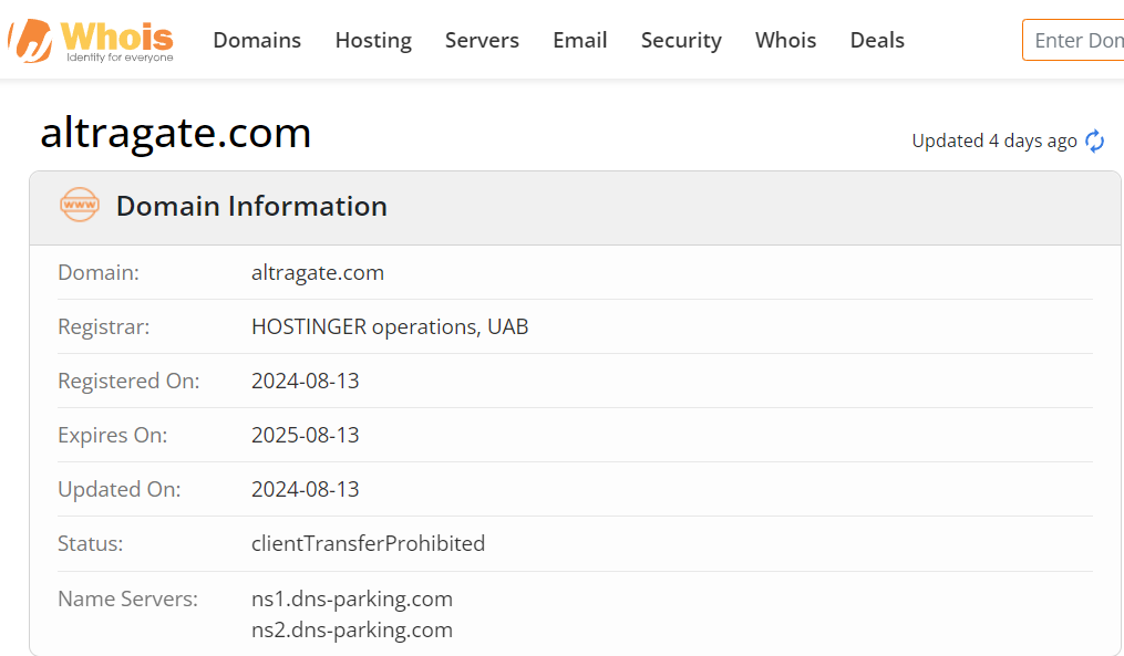 Whois lookup results
