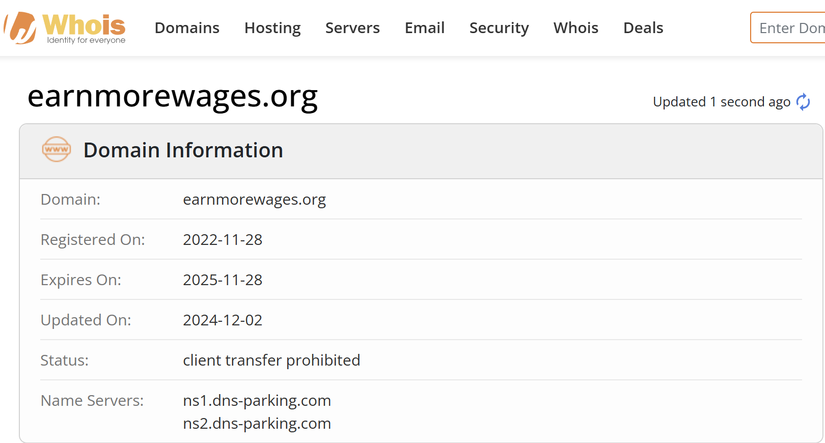 Whois search results