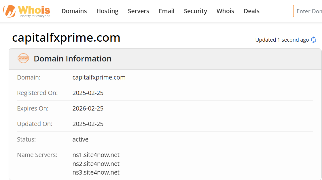 Whois lookup results