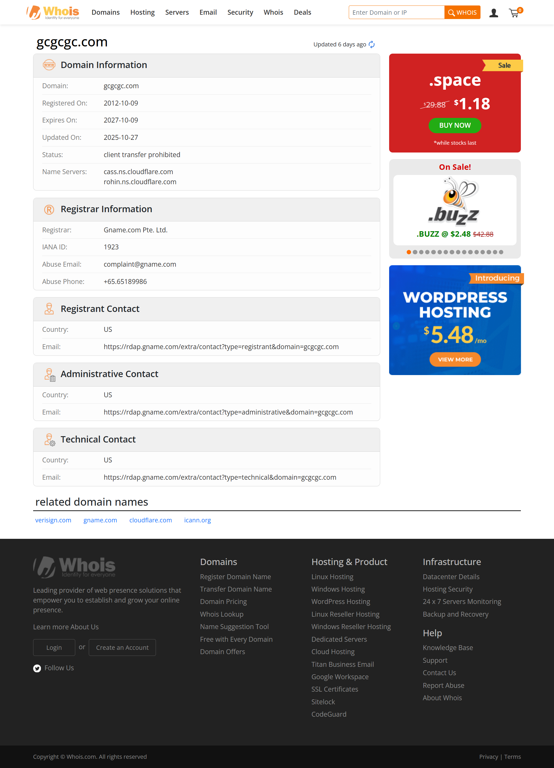 Whois lookup results
